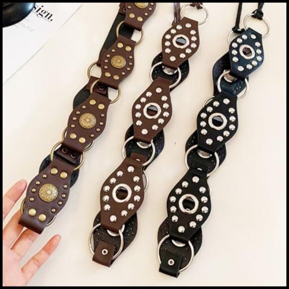 Faux Leather Bohemian Waist Belt with Wooden Beads, Adjustable Tie Closure